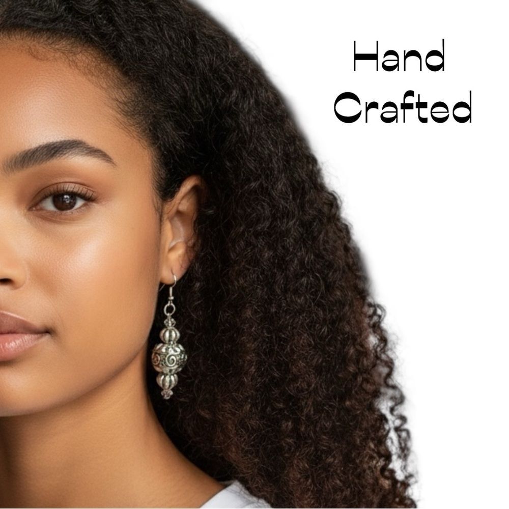 Hand Crafted Silver Stainless Steel Beads Earrings NWT